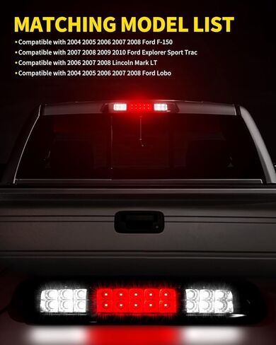مجموعة مصابيح الفرامل الثالثة LED متوافقة مع 2004 2005 2006 2007 2008 Ford F-150 و2006-2008 Lincoln Mark LT، مصباح إيقاف خلفي مركزي عالي التركيب لـ 04-08 F150 in Kuwait