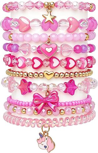 SIELEVIN 10 PCS Cute Bracelets for Girls Charm Beaded Bracelets Little Girls Jewelry Toddler Jewelry Christmas Birthday Gift for 3 4 5 6 7 8 9 10 11 12 Years Old in Saudi Arabia