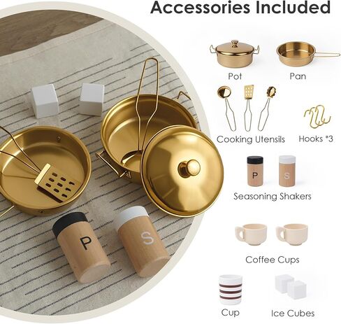 Kids Wooden Play Kitchen Set – Realistic Pretend Play Kitchen with Stove, Sink, Coffee Maker, Ice Maker & 15 Fun Accessories | Montessori-Inspired Toy Kitchen for Toddlers Ages 3+ in Kuwait