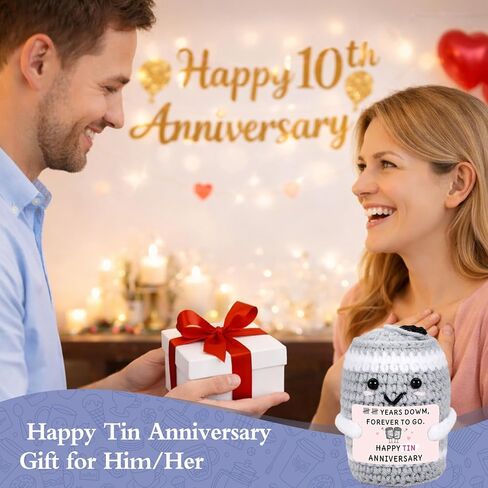 aiseavril cadeau 10 سنوات الذكرى القصدير لطيف القطن الناعم الكروشيه، هدية للزوجة الزوج زوجين رومانسية 10th، 10 سنوات إلى الأبد للذهاب إليه عيد الحب زفافها in Kuwait