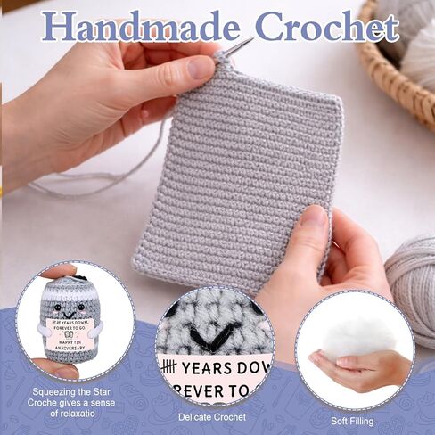 aiseavril cadeau 10 سنوات الذكرى القصدير لطيف القطن الناعم الكروشيه، هدية للزوجة الزوج زوجين رومانسية 10th، 10 سنوات إلى الأبد للذهاب إليه عيد الحب زفافها in Kuwait