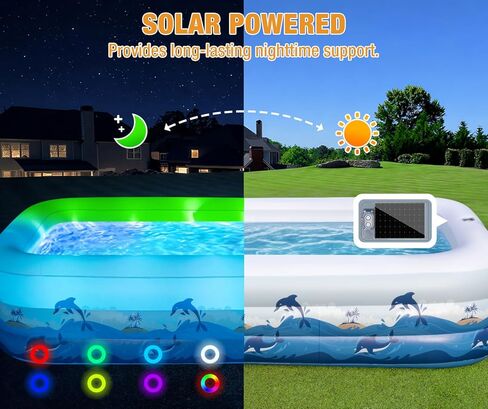 حوض سباحة كبير جدًا قابل للنفخ مزود بأضواء - حمام سباحة مقاس 145 بوصة × 74 بوصة × 22 بوصة للبالغين مزود بالطاقة الشمسية، وحوض سباحة قابل للنفخ للفناء الخلفي (مضخة الهواء غير متضمنة) in Kuwait