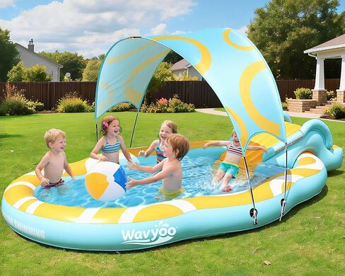 Kiddie Pool with Slide and Canopy, Inflatable Kids Pool with Slide Large Durable Thickened Toddler Pool, Backyard Water Play Center for Kids, Inflatable Water Slide for Kids Backyard (126"x72"x52") in Kuwait