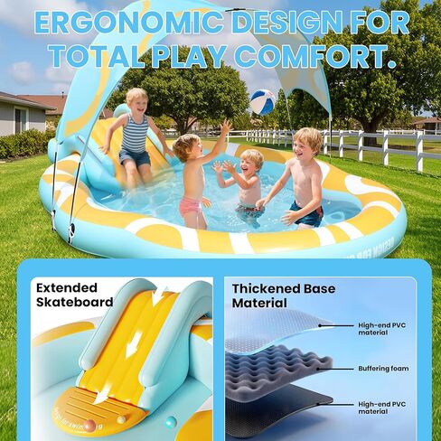 Kiddie Pool with Slide and Canopy, Inflatable Kids Pool with Slide Large Durable Thickened Toddler Pool, Backyard Water Play Center for Kids, Inflatable Water Slide for Kids Backyard (126"x72"x52") in Kuwait