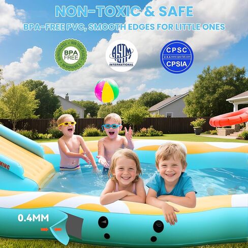 Kiddie Pool with Slide and Canopy, Inflatable Kids Pool with Slide Large Durable Thickened Toddler Pool, Backyard Water Play Center for Kids, Inflatable Water Slide for Kids Backyard (126"x72"x52") in Kuwait