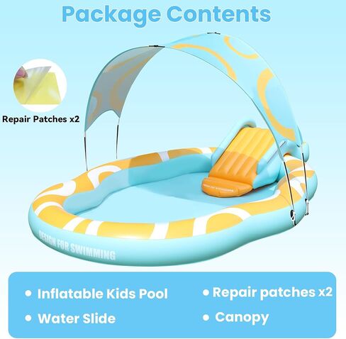 Kiddie Pool with Slide and Canopy, Inflatable Kids Pool with Slide Large Durable Thickened Toddler Pool, Backyard Water Play Center for Kids, Inflatable Water Slide for Kids Backyard (126"x72"x52") in Kuwait