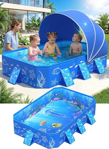 حمام سباحة FizZeal Kiddie مع مظلة، حمام سباحة للأطفال الصغار، حمام سباحة محمول غير قابل للنفخ للأطفال، حمام سباحة للأطفال قابل للطي مع ظل، حمام سباحة للأطفال للفناء الخلفي. حمام سباحة خارجي منبثق على الشاطئ مقاس 53 بوصة × 40 بوصة × 33 بوصة in Kuwait