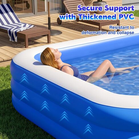 MoKo Inflatable Swimming Pool with Canopy, Large Blow Up Pool with Shade for Adults Kids Kiddie Toddler, 102" × 65" × 23" Big Foldable Family Above Ground Pools for Backyard Garden, Blue/White in Kuwait