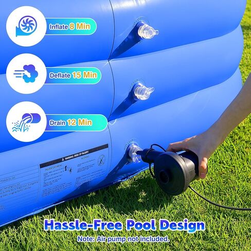 MoKo Inflatable Swimming Pool with Canopy, Large Blow Up Pool with Shade for Adults Kids Kiddie Toddler, 102" × 65" × 23" Big Foldable Family Above Ground Pools for Backyard Garden, Blue/White in Kuwait