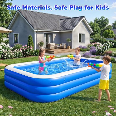 MoKo Inflatable Swimming Pool with Canopy, Large Blow Up Pool with Shade for Adults Kids Kiddie Toddler, 102" × 65" × 23" Big Foldable Family Above Ground Pools for Backyard Garden, Blue/White in Kuwait