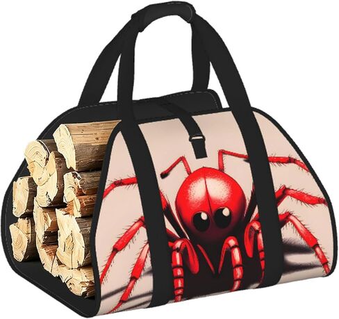 Cute Little Red Spider Firewood Carrier Bag-Heavy Duty Canvas Log Tote, Waterproof Wood Hauler With Padded Handles in Kuwait