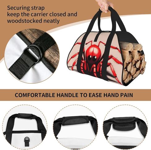Cute Little Red Spider Firewood Carrier Bag-Heavy Duty Canvas Log Tote, Waterproof Wood Hauler With Padded Handles in Kuwait