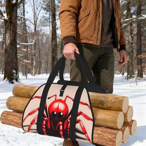 Cute Little Red Spider Firewood Carrier Bag-Heavy Duty Canvas Log Tote, Waterproof Wood Hauler With Padded Handles in Kuwait