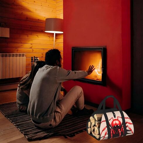 Cute Little Red Spider Firewood Carrier Bag-Heavy Duty Canvas Log Tote, Waterproof Wood Hauler With Padded Handles in Kuwait