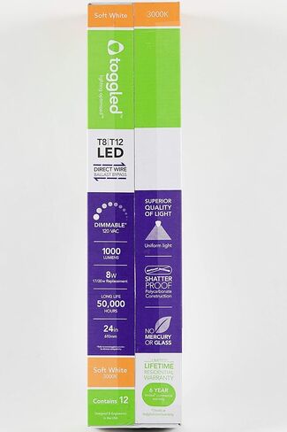 TOGGLED (12 حزمة 2 قدم، أنبوب LED بسلك مباشر قابل للتعتيم، 3000 كلفن (أبيض ناعم) in Kuwait