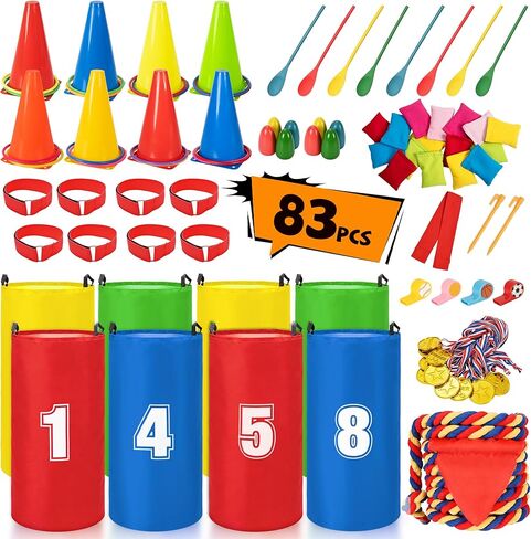 ropoda Field Day Games, Outdoor Carnival Games Potato Sack Race Bags for Adults and Kids, Bean Bags, Soft Plastic Cones,Ring Toss Set,Egg and Spoon Race, Outdoor Games Easter in Saudi Arabia