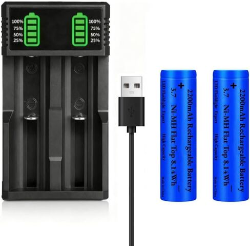 18650 Battery Charger with 2 Pack 3.7V 2200mAh Button Top Battery Ni-MH,2 Bay LCD Display Smart Universal USB Battery Chargers for 18650 18500 21700 26650 14500 16340 10440 3.7V Rechargeable Batteries in Saudi Arabia