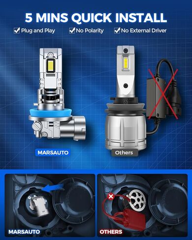 ضوء الضباب من سلسلة Marsauto M3A H11 ضوء أبيض 2 حزمة، 90000LM 800% مشرق 6500K أبيض بارد 60000+ ساعة، 5 دقائق Plug-N-Play in Kuwait