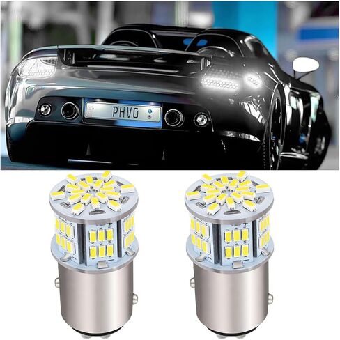 2 قطعة 1156 لمبة LED عكس الضوء، 54SMD 12V 6000-7000K فائقة السطوع للمركبة الاحتياطية العكسية مصباح المقطورة، مصابيح إضاءة لإشارة الانعطاف للسيارات، عالمية لشاحنة SUV RV in Kuwait