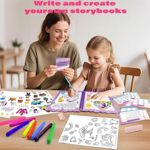 مجموعة القصص الفنية، اصنع كتاب القصص الخاص بك، مجلة كتابة DIY مع أكثر من 400 ملصق، 24 قلمًا، 2 لوازم سجل القصاصات والمجلات، مجموعة صنع الكتب ذات الغلاف الصلب للأطفال هدايا عيد الفصح للفتيات من سن 5 إلى 10 سنوات in Kuwait