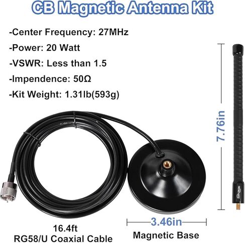 Mini CB Radio with Magnetic Antenna, Mobile CB Radio with AM FM PA, EMG Channel 9/19, VOX, 4-Watt Output for Off Road Trip(HH50 CB Antenna Kit) in Kuwait