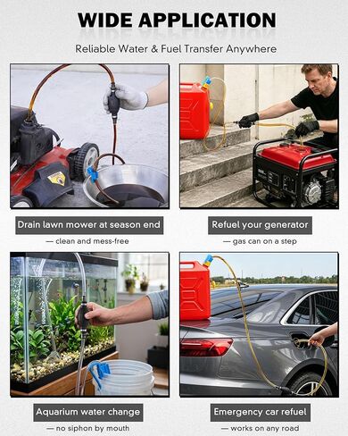 Gas Siphon Hose Pump, Manual Fuel Transfer Pump for Gasoline, Diesel & Water, Fast Flow Hand Syphon Pump with PVC Hose, Portable Fluid Transfer Pump for Gas Can, Lawn Equipment, Emergency Refueling in Kuwait
