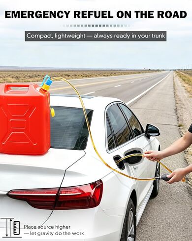 Gas Siphon Hose Pump, Manual Fuel Transfer Pump for Gasoline, Diesel & Water, Fast Flow Hand Syphon Pump with PVC Hose, Portable Fluid Transfer Pump for Gas Can, Lawn Equipment, Emergency Refueling in Kuwait