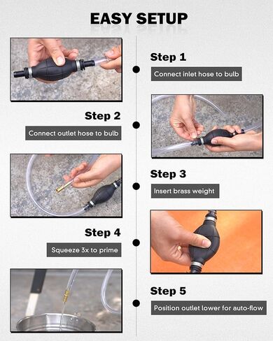 Gas Siphon Hose Pump, Manual Fuel Transfer Pump for Gasoline, Diesel & Water, Fast Flow Hand Syphon Pump with PVC Hose, Portable Fluid Transfer Pump for Gas Can, Lawn Equipment, Emergency Refueling in Kuwait