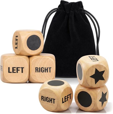 Left Right Center Game Dice 6 Pcs 16mm Standard Size Fun Left Right Roll Dice Game Set with Drawstring Bag, 6 Sided Wooden Dices for LeftRight Center Games Accessories, Easy to Store Carry in Kuwait