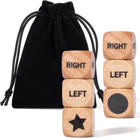 Left Right Center Game Dice 6 Pcs 16mm Standard Size Fun Left Right Roll Dice Game Set with Drawstring Bag, 6 Sided Wooden Dices for LeftRight Center Games Accessories, Easy to Store Carry in Kuwait