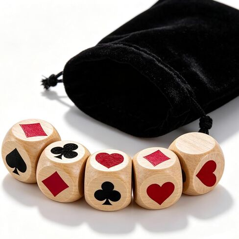 مجموعة نرد خشبية من 5 قطع من Euchre Trump Marker - كبيرة 1.57 بوصة (4 سم) مكعب Euchre مطبوع شفاف، مجموعة ألعاب Trump Poker، للاعبي Euchre ومحبي ألعاب البطاقات in Kuwait