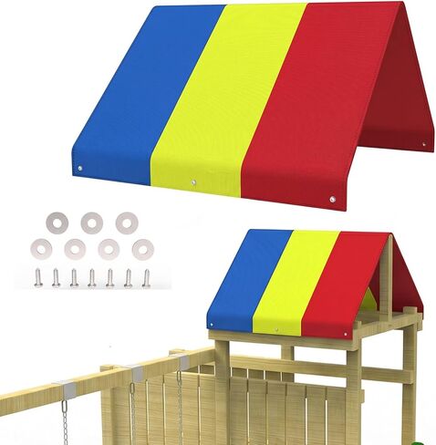 Qchengsan Swing Set استبدال المظلة، 52 بوصة × 94 بوصة غطاء بديل لقماش القنب لمظلة الملعب في الهواء الطلق، ملحقات مجموعة التأرجح المقاومة للماء، مجموعة اللعب مظلة السقف للفناء الخلفي، متعدد الألوان in Kuwait