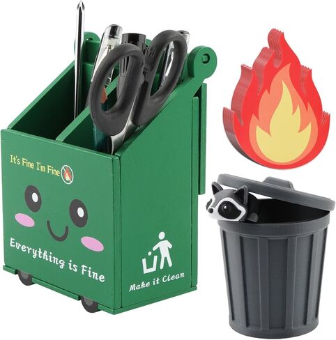 Dumpster Fire Pencil Holder with 50 Pcs Flame Note Cards, Funny Dumpster Fire Desk Organizer, Cute Desk Organizer for Office, White Elephant Gag Gift for Coworkers, Men, Women in Kuwait