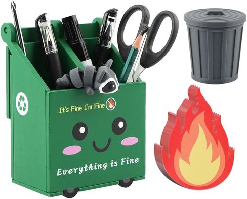 Dumpster Fire Pencil Holder with 50 Pcs Flame Note Cards, Funny Dumpster Fire Desk Organizer, Cute Desk Organizer for Office, White Elephant Gag Gift for Coworkers, Men, Women in Kuwait