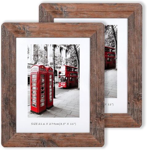 16x20 Picture Frame, Set of 2 Picture Frames Plexiglass and Composite Wooden Rustic Rounded Corners Poster Frame for Wall Mount with Hanging Hardware(Brown) in Saudi Arabia