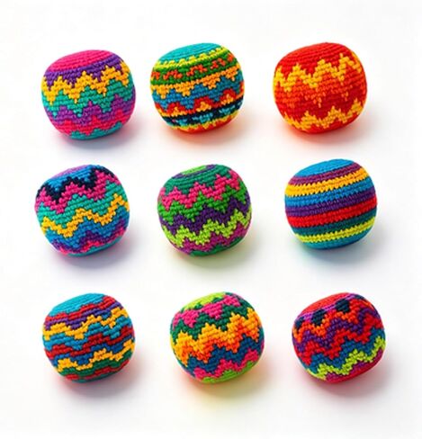 Hand Knitted Footbag Set Multi-Patterned Crochet Kick Balls for Outdoor Sport, Woven Cotton Sacks for Coordination and Agility Exercise in Kuwait
