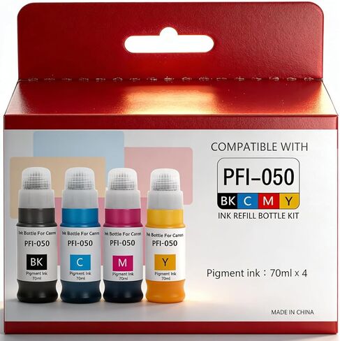حبر PFI050 متوافق مع زجاجات الحبر Canon PFI-050 imagePROGRAF TC-20 TC-20M TC20 TC20M TC-21 TC-21M TC21 TC21M Printer 050 4 عبوات (أسود/سماوي/أرجواني/أصفر) زجاجات إعادة تعبئة الحبر الصباغ in Kuwait