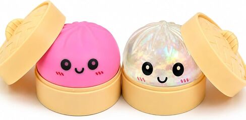 2 PCS Rainbow Glitter Dumpling Squishies with Box,New Mystery Squishys Dumplings Stress Relief Balls Fidget Sensory Toy,Bao Bun with Food Steamer Stretchy Desk Squeeze Toys in Kuwait