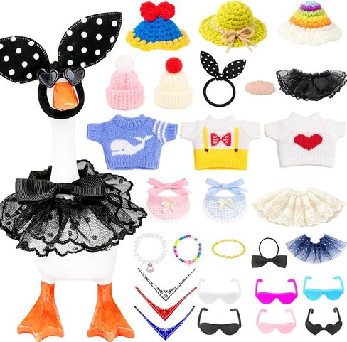 28pcs Desk Goose Outfits for 7 Inch Goose, Mini Goose Clothes Accessories Set with Hats Sweaters Dresses Sunglasses, Cute Office Table Decor Gift (Figure Not Included) in Kuwait