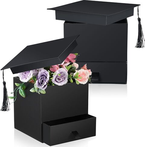 Weekgrat 2 Pack 2026 Graduation Cap Candy Box Class of 2026 Graduation Cap Flower Gift Boxes، 6.9 × 6.4 في حاوية فارغة لاحتفالات أنشطة حفلات التخرج (أسود، دائري) in Kuwait
