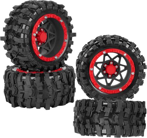 4 قطع عجلات وإطارات RC 1/16، مجموعة إطارات حافة بلاستيكية سداسية RCHuiWow 12 مم لـ 1/16 M-J-X16207-210، H-B-X16889-890، S-C-Y16101-106، Summit E-Revo Gorgon Grom، ترقيات شاحنة Mini Kraton 3S RC، أخضر وأحمر in Kuwait