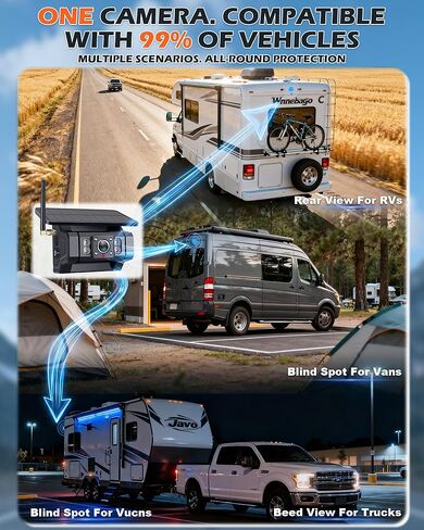 كاميرا احتياطية لاسلكية مغناطيسية لمركبة RV - سهلة التركيب لمدة دقيقة واحدة لمقطورة RV، تبقى آمنة على القيادة الوعرة - شاشة 7 بوصة HD 1080P للرؤية الخلفية ومواقف السيارات أثناء السفر in Kuwait