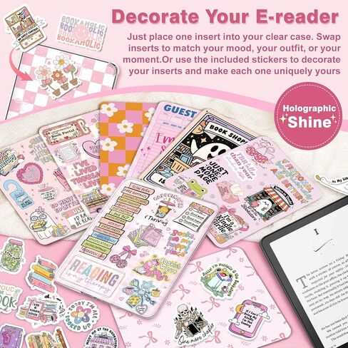 14PCS Inserts Cardstock Paper for Kindle Paperwhite 12th/11th and Kindle Colorsoft Signature Edition, 50PCS Stickers & E-reader Inserts For Clear Case, 6.9"x4.8" Back Cover Accessories for Kindle in Kuwait