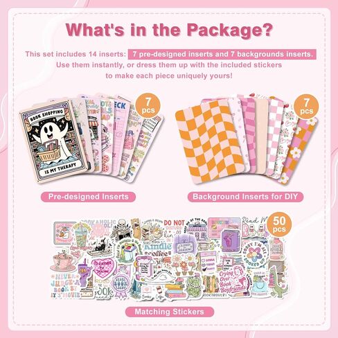 14PCS Inserts Cardstock Paper for Kindle Paperwhite 12th/11th and Kindle Colorsoft Signature Edition, 50PCS Stickers & E-reader Inserts For Clear Case, 6.9"x4.8" Back Cover Accessories for Kindle in Kuwait
