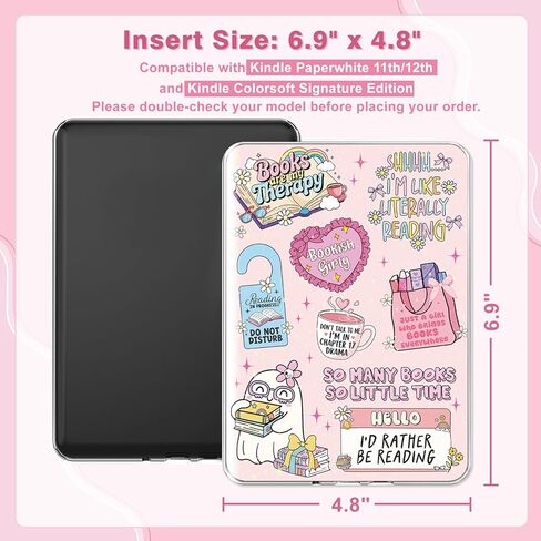 14PCS Inserts Cardstock Paper for Kindle Paperwhite 12th/11th and Kindle Colorsoft Signature Edition, 50PCS Stickers & E-reader Inserts For Clear Case, 6.9"x4.8" Back Cover Accessories for Kindle in Kuwait