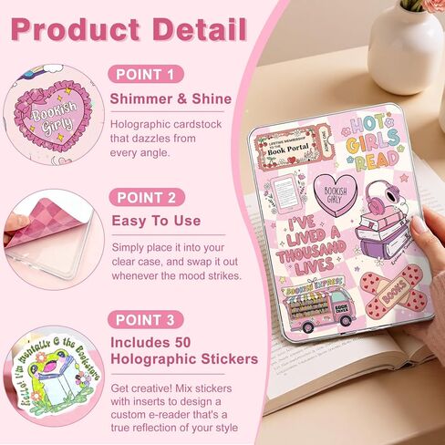 14PCS Inserts Cardstock Paper for Kindle Paperwhite 12th/11th and Kindle Colorsoft Signature Edition, 50PCS Stickers & E-reader Inserts For Clear Case, 6.9"x4.8" Back Cover Accessories for Kindle in Kuwait