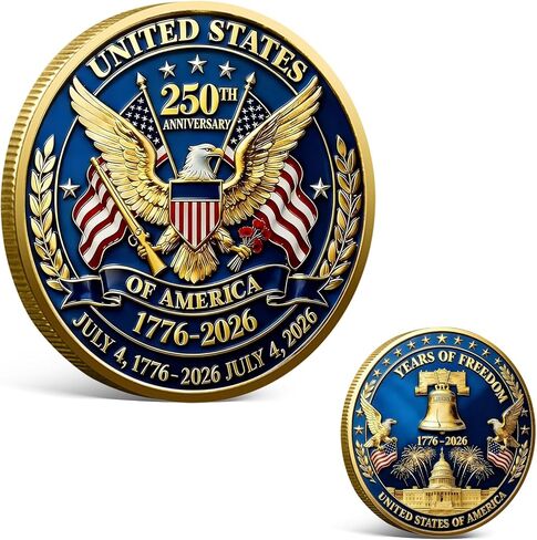 USA 250th Anniversary Commemorative Coin 1776-2026, America 250 Merchandise Patriotic Collectible Coin with Liberty Bell & Bald Eagle Design, 250 Year American Anniversary Coin for Collectors (G) in Kuwait