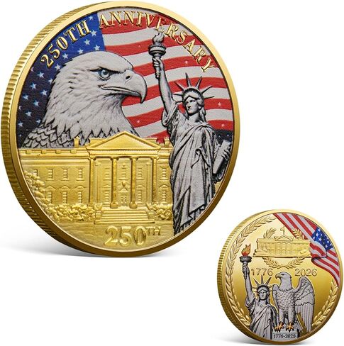 USA 250th Anniversary Commemorative Coin 1776-2026, America 250 Merchandise Patriotic Collectible Coin with Liberty Bell & Bald Eagle Design, 250 Year American Anniversary Coin for Collectors (G) in Kuwait