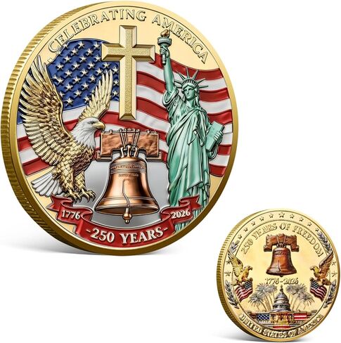 USA 250th Anniversary Commemorative Coin 1776-2026, America 250 Merchandise Patriotic Collectible Coin with Liberty Bell & Bald Eagle Design, 250 Year American Anniversary Coin for Collectors (G) in Kuwait