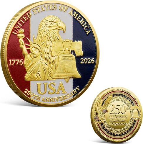 USA 250th Anniversary Commemorative Coin 1776-2026, America 250 Merchandise Patriotic Collectible Coin with Liberty Bell & Bald Eagle Design, 250 Year American Anniversary Coin for Collectors (G) in Kuwait